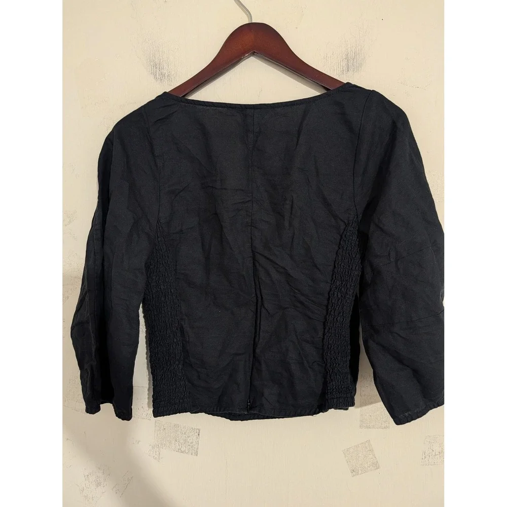 Banana Republic Black Linen Blend Smocked Corset Top ren faire Classic Festival